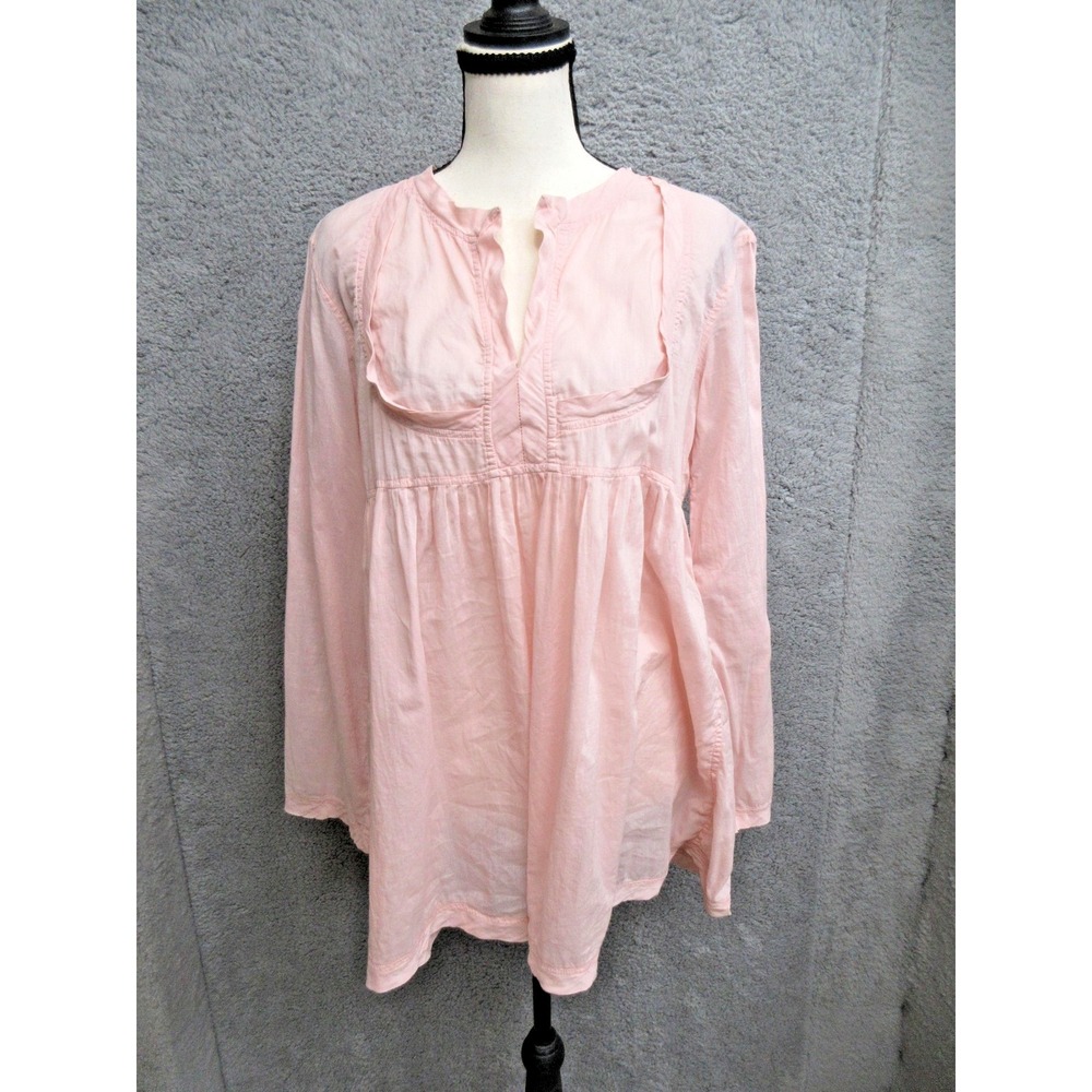 Matta Cottagecore Shirt Women Medium Pink 100% Cotton Sheer Tunic Boho Peasant